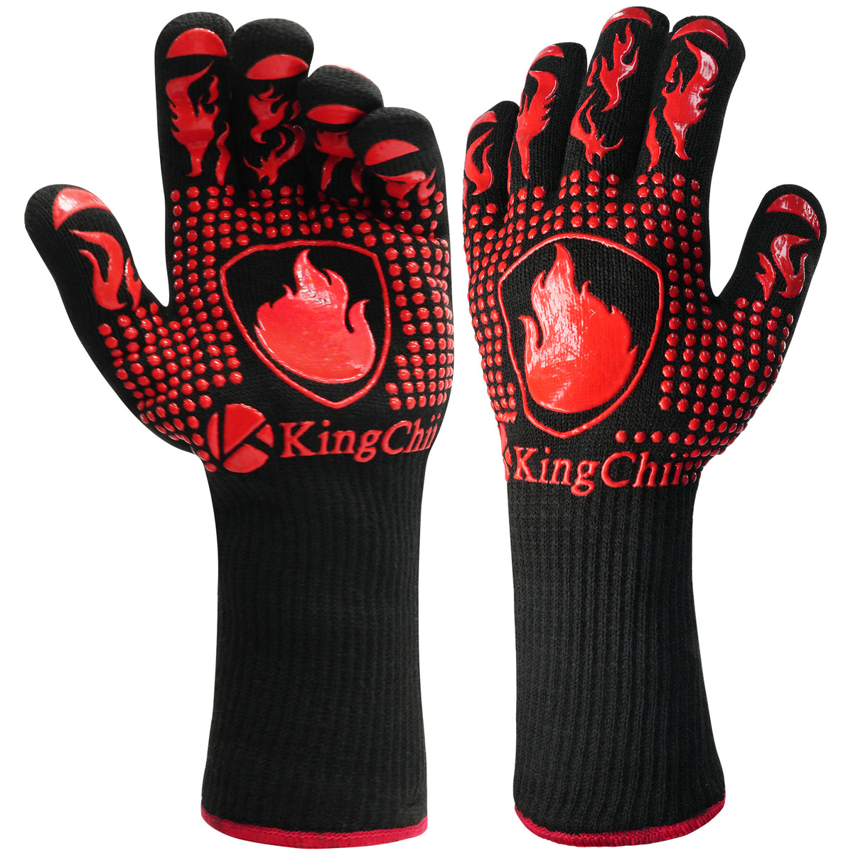 KingChii BBQ Gloves 1472°F Heat Resistant Grilling Gloves with Non-Slip Silicone Grip