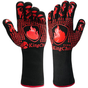 KingChii BBQ Gloves 1472°F Heat Resistant Grilling Gloves with Non-Slip Silicone Grip