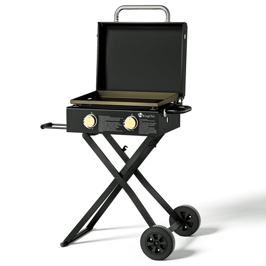 KingChii 2-Burner 19" Propane Griddle with Flex-fold Legs for Camping, Tailgating, BBQ, Parties, Backyard & Patio