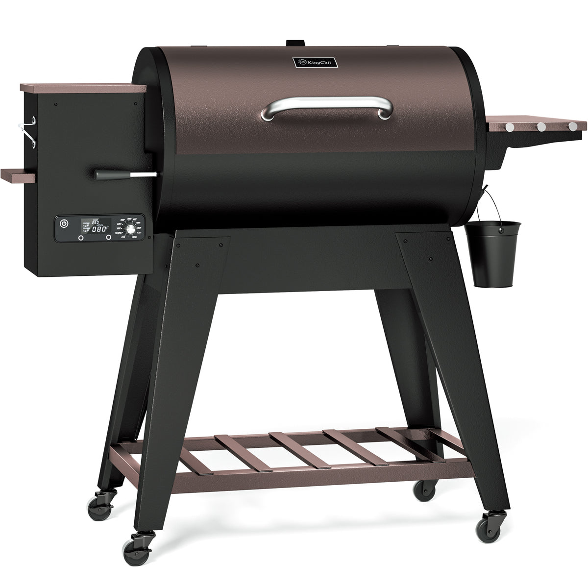 KingChii 766 Sq In Wood Pellet Grill and Smoker with 18.3 lb Hopper in Brown