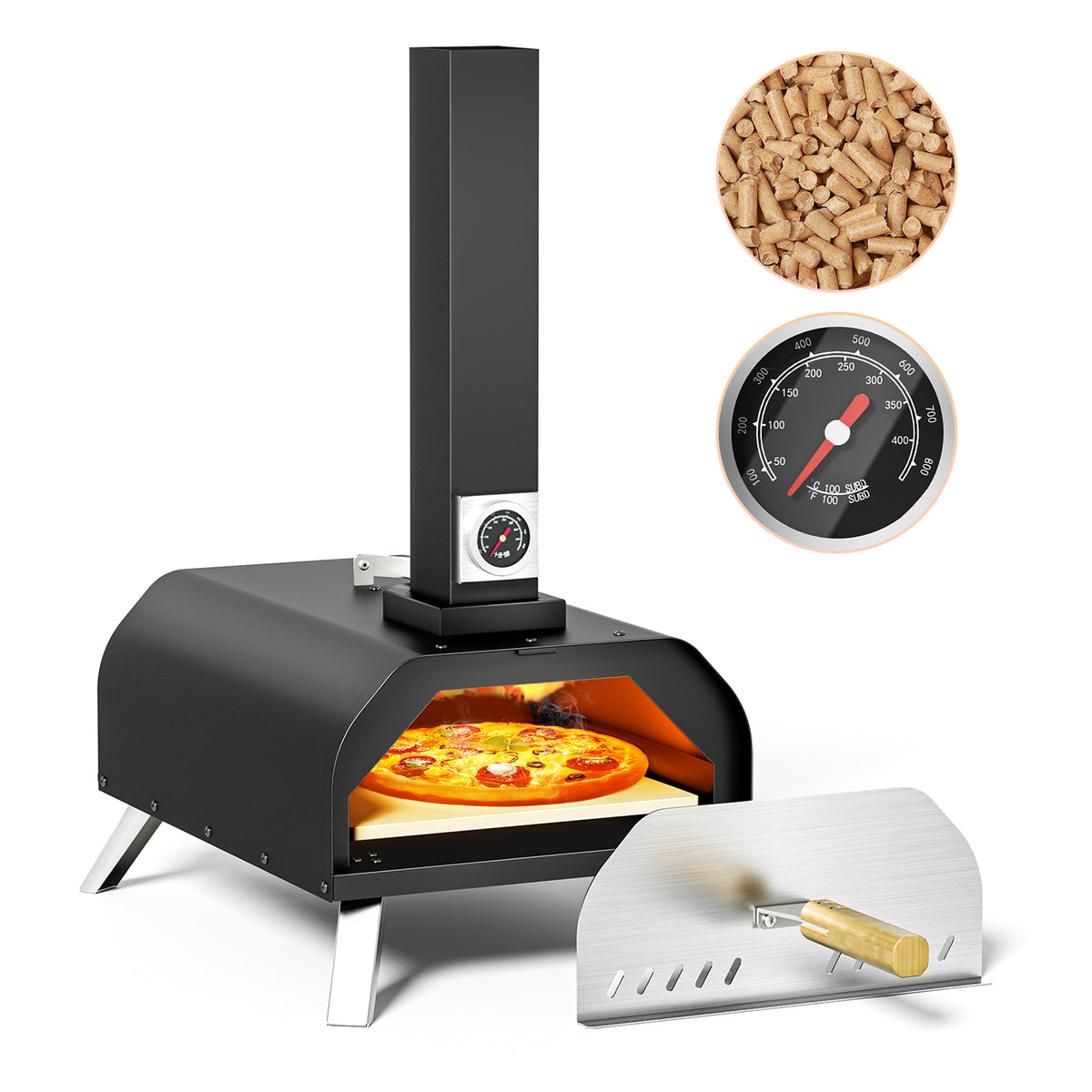 KingChii Wood Pellet Pizza Oven with Pizza Stone for Outdoor Wood Fired Cooking