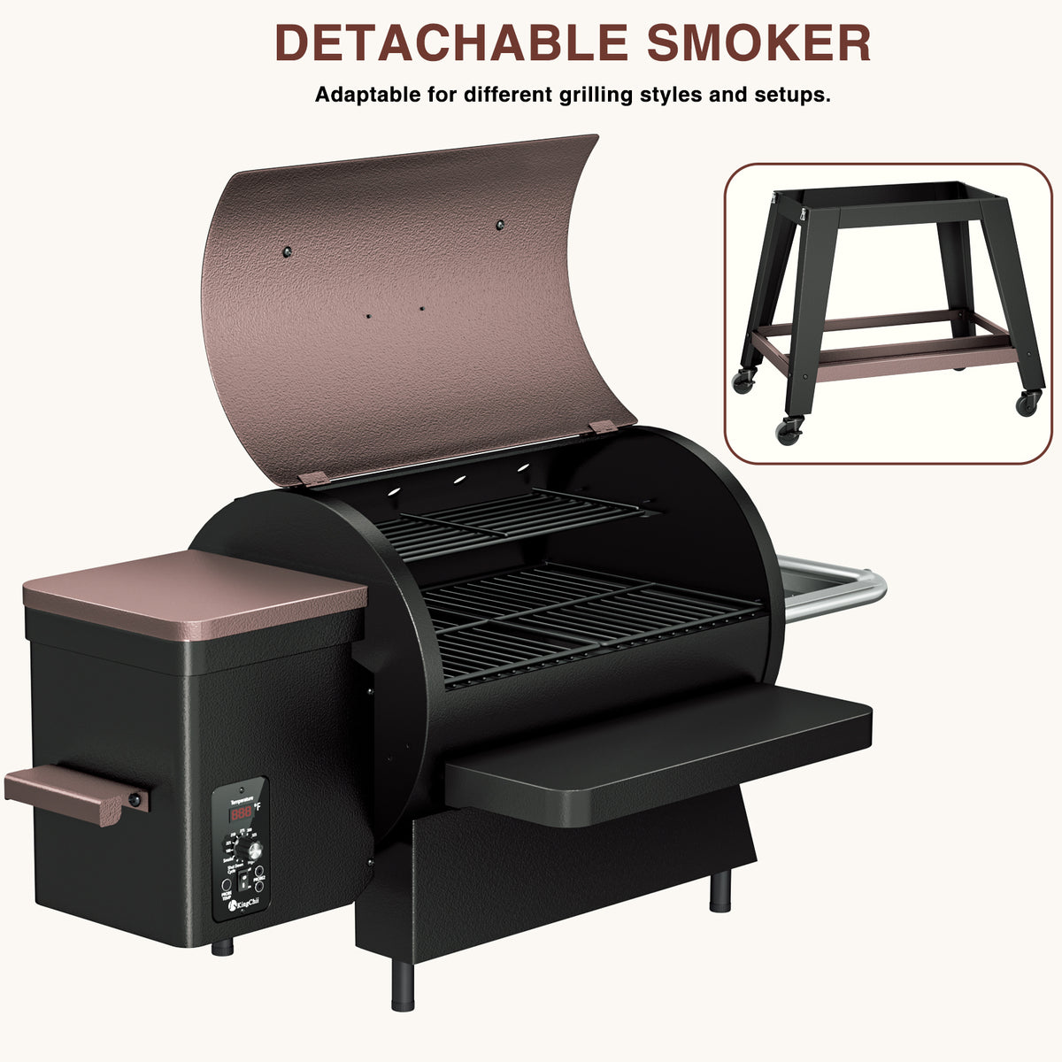 KingChii Detachable Wood Pellet Grill with Removable Body and Legs for Portable Cooking