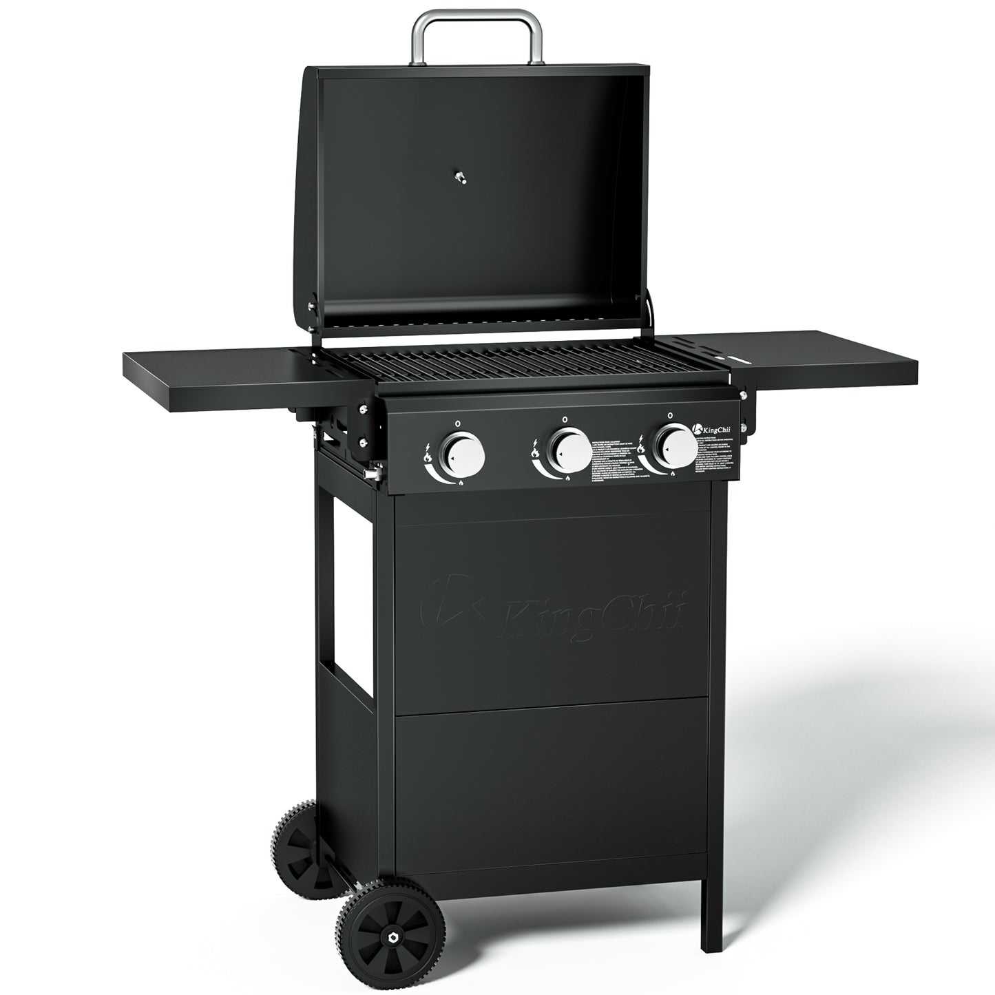 Kingchii 3-Burner Gas Grill 28,500 BTUs Propane Grill with Side Tables for Outdoor Grilling, BBQs and Camping