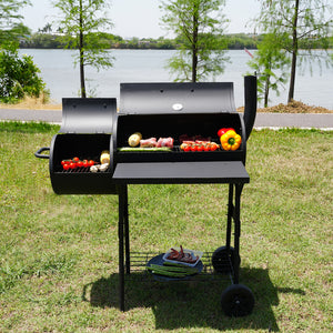 KingChii Offset Charcoal Smoker for Backyard BBQ Grilling and Smoking