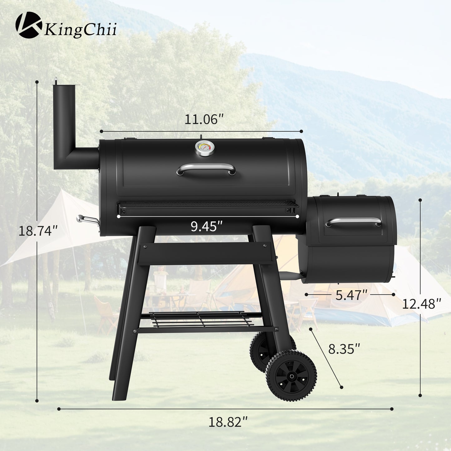 KingChii Heavy Duty Charcoal Grills with Charcoal Wood Offset Smokers for Outdoor Patio BBQ Grilling, 547 SQ.IN.