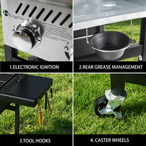 KingChii Dual Fuel BBQ Grill with Propane Gas Burners and Adjustable Charcoal Tray