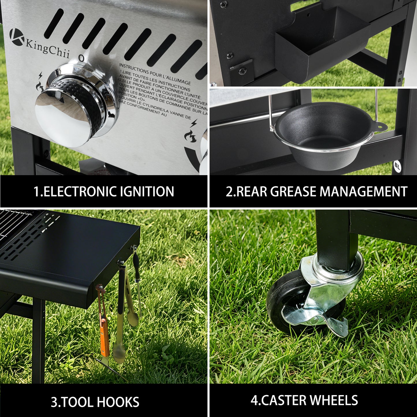 KingChii Propane Gas Grill and Griddle Combo, 2 in 1 Dual Outdoor BBQ with 45,000 BTU for Outdoor Patio Cooking Barbecue