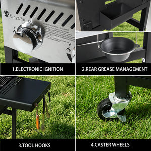 KingChii Gas Grill and Griddle Combo with Dual Cooking Zones and Side Shelves
