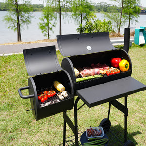 KingChii Offset Smoker with Side Firebox for Charcoal Grilling and Slow Smoking