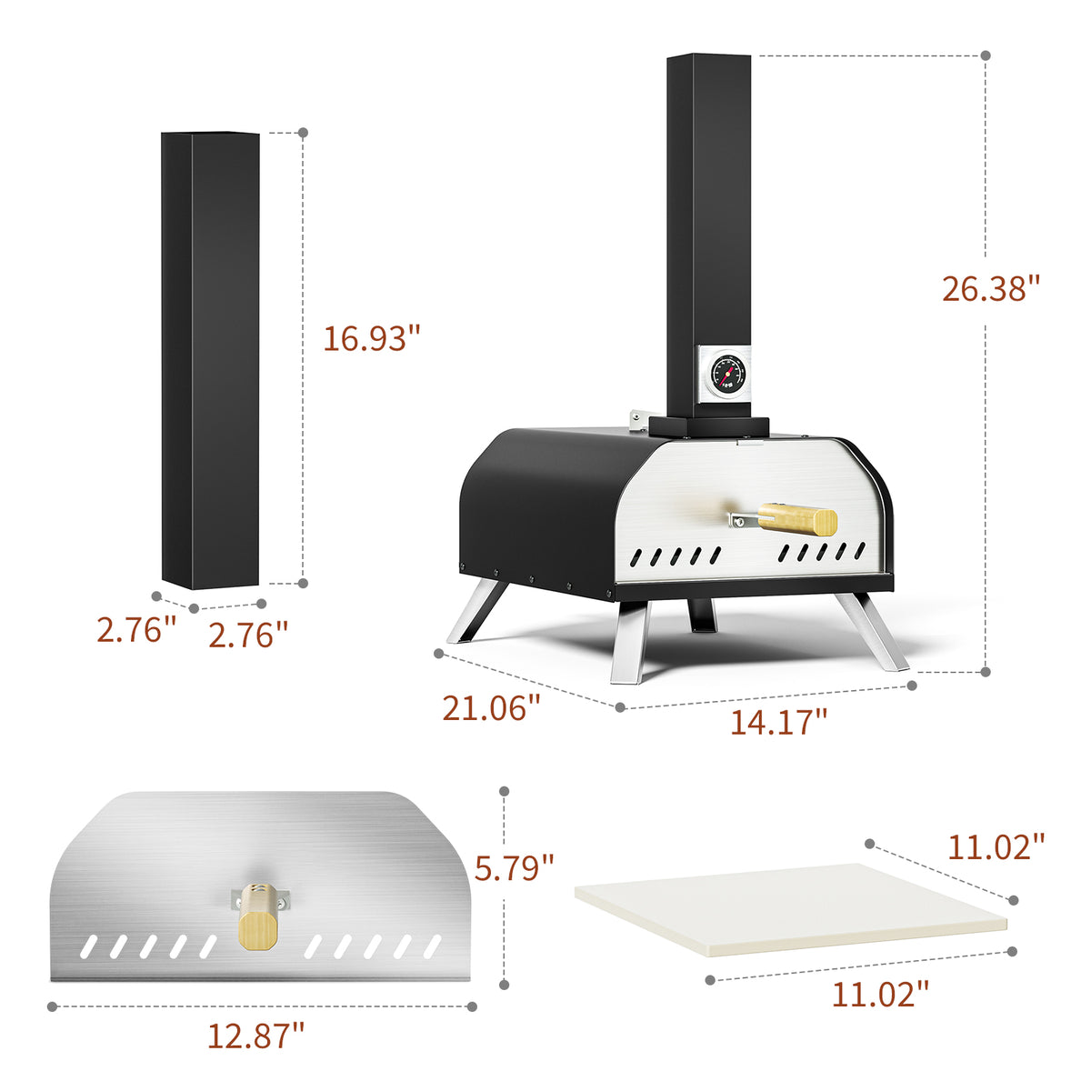 KingChii Portable Outdoor Pizza Oven Dimensions with Wood Pellet Fuel System
