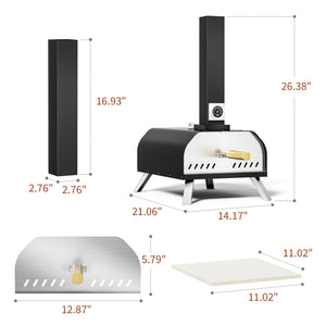 KingChii Portable Outdoor Pizza Oven Dimensions with Wood Pellet Fuel System