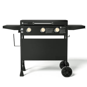 KingChii Portable 3-Burner Propane Griddle with Wheels and Side Shelves
