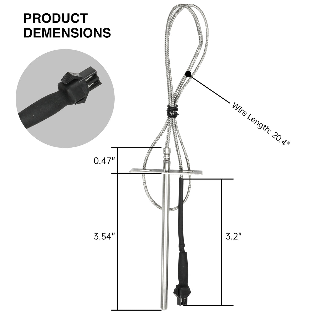 RTD Temperature Sensor Probe for Wood Pellet Grill and Smoker Controller