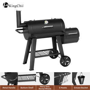 KingChii Charcoal Grill with Offset Smoker Side Firebox and Large Cooking Chamber