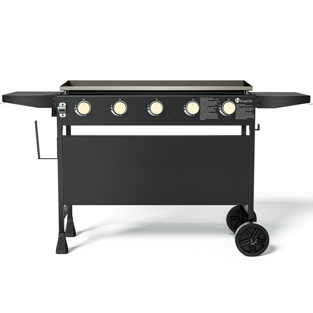 KingChii 38 Inch 5-Burner Propane Flat Top Griddle with Wheels and Side Shelves