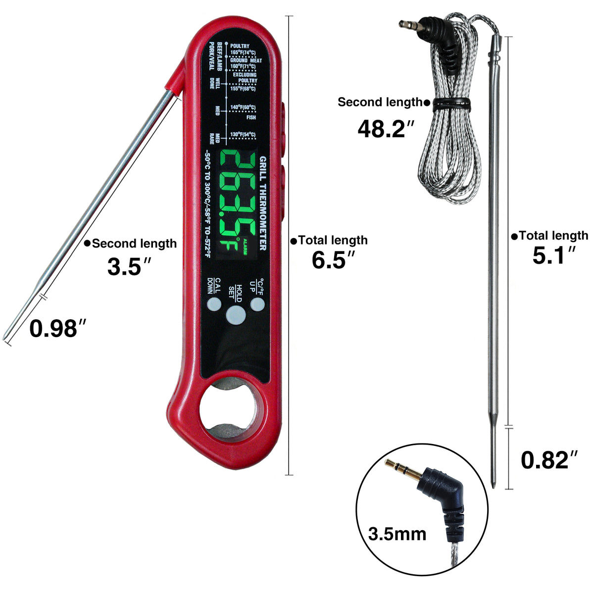 KingChii Dual Probe Meat Thermometer with Digital Display and Temperature Alarm