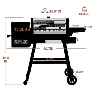 KingChii 595 Sq In Wood Pellet Grill and Smoker with Large Cooking Area