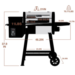 KingChii 456 Sq. In. Wood Pellet Grill Dimensions and Outdoor Smoker Design