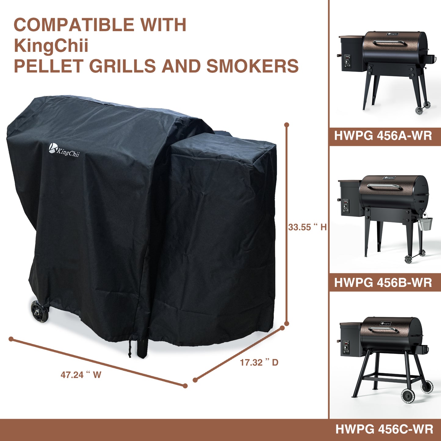 KingChii BBQ Grill Smoker Cover - Fits for KingChii HWPG 456A/B/C Wood Pellet Grills