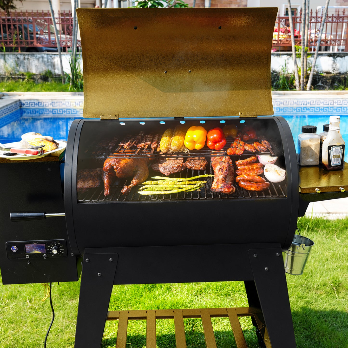 KingChii 766 Sq. In. Wood Pellet Grill & Smoker - Bronze
