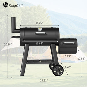 547 Sq In Charcoal BBQ Grill with Offset Smoker Side Firebox and Wheels