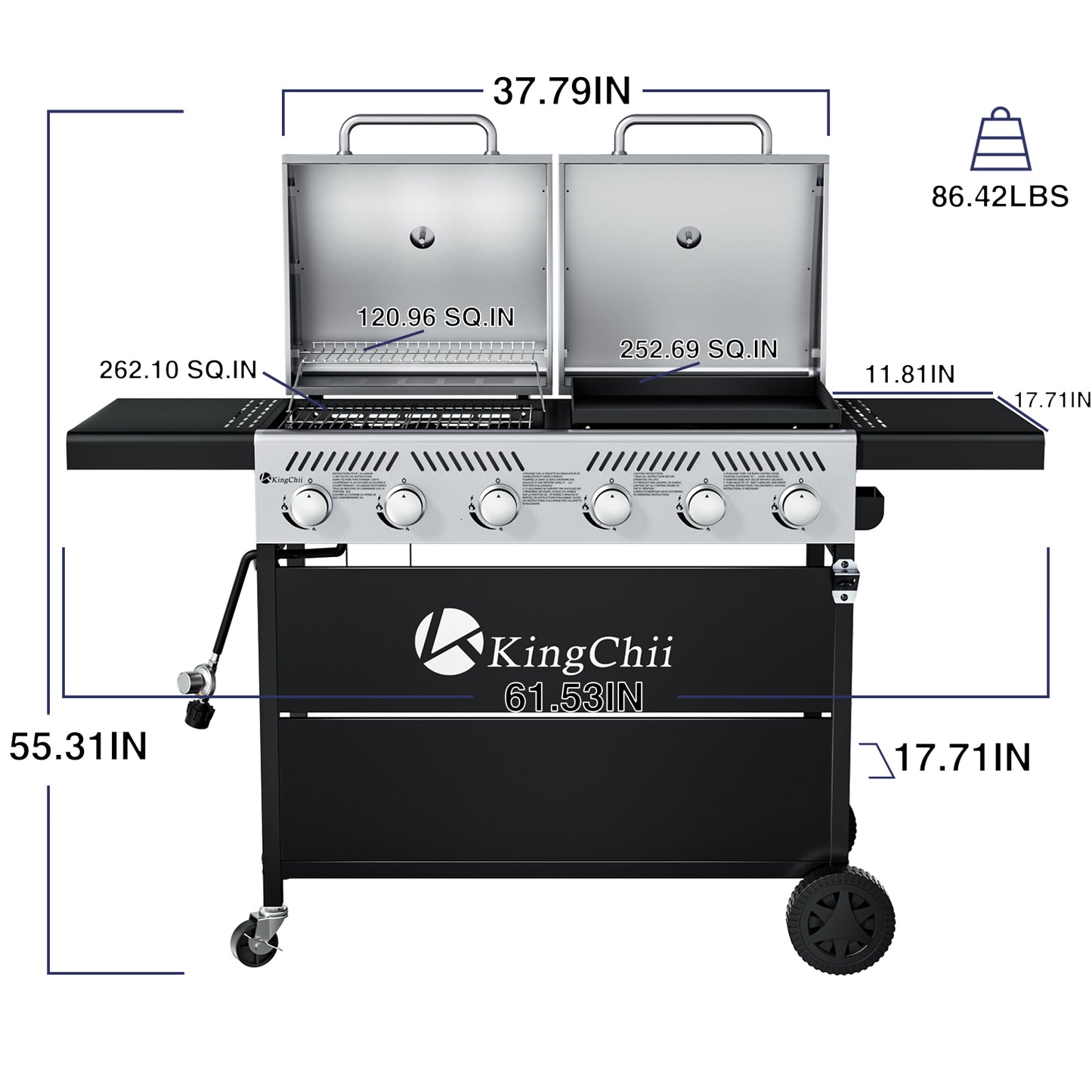 KingChii Propane Gas Grill and Griddle Combo, 2 in 1 Dual Outdoor BBQ with 45,000 BTU for Outdoor Patio Cooking Barbecue