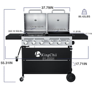 KingChii Propane Grill Griddle Combo with Dual Lids and Portable Wheels