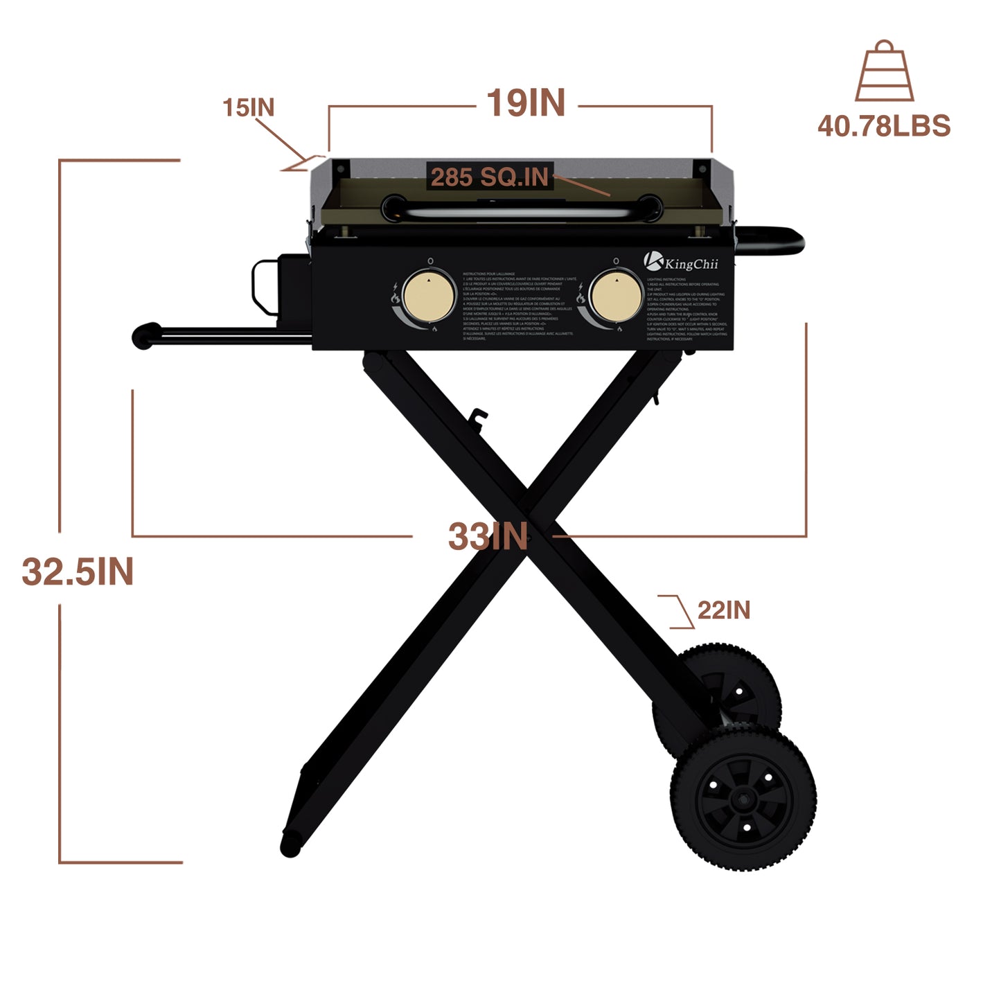 KingChii 2-Burner 19" Propane Griddle with Flex-fold Legs for Camping, Tailgating, BBQ, Parties, Backyard & Patio