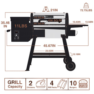 KingChii Wood Pellet Grill Dimensions with Side Shelf Wheels and Large Cooking Area