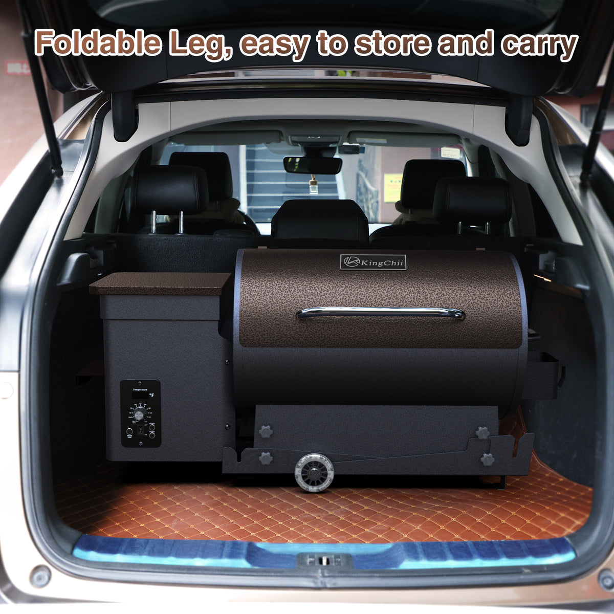 Portable KingChii wood pellet grill and smoker for RV camping and road trips