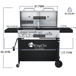KingChii Heavy Duty Gas and Charcoal Grill Combo Dimensions and Large Cooking Area