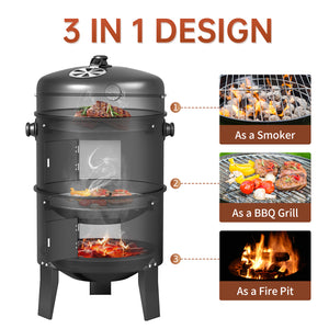 KingChii 3-in-1 Vertical Charcoal Smoker for Grilling Smoking and Fire Pit Cooking