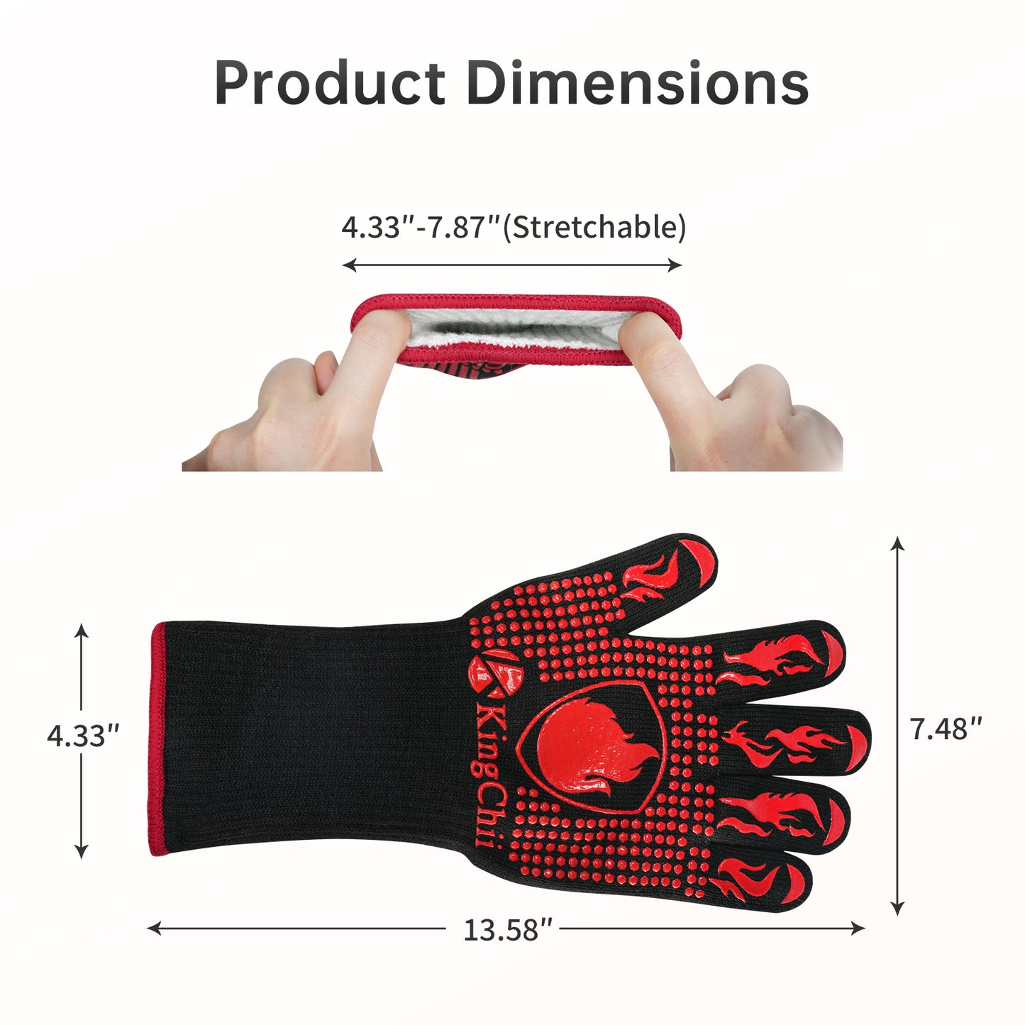 KingChii BBQ Gloves, 1472°F Heat Resistant Grilling Gloves, Non-Slip Silicone Oven Gloves, Long Kitchen Safety Gloves for Barbecue, Frying, Cooking, Baking, Red (No ratings yet)