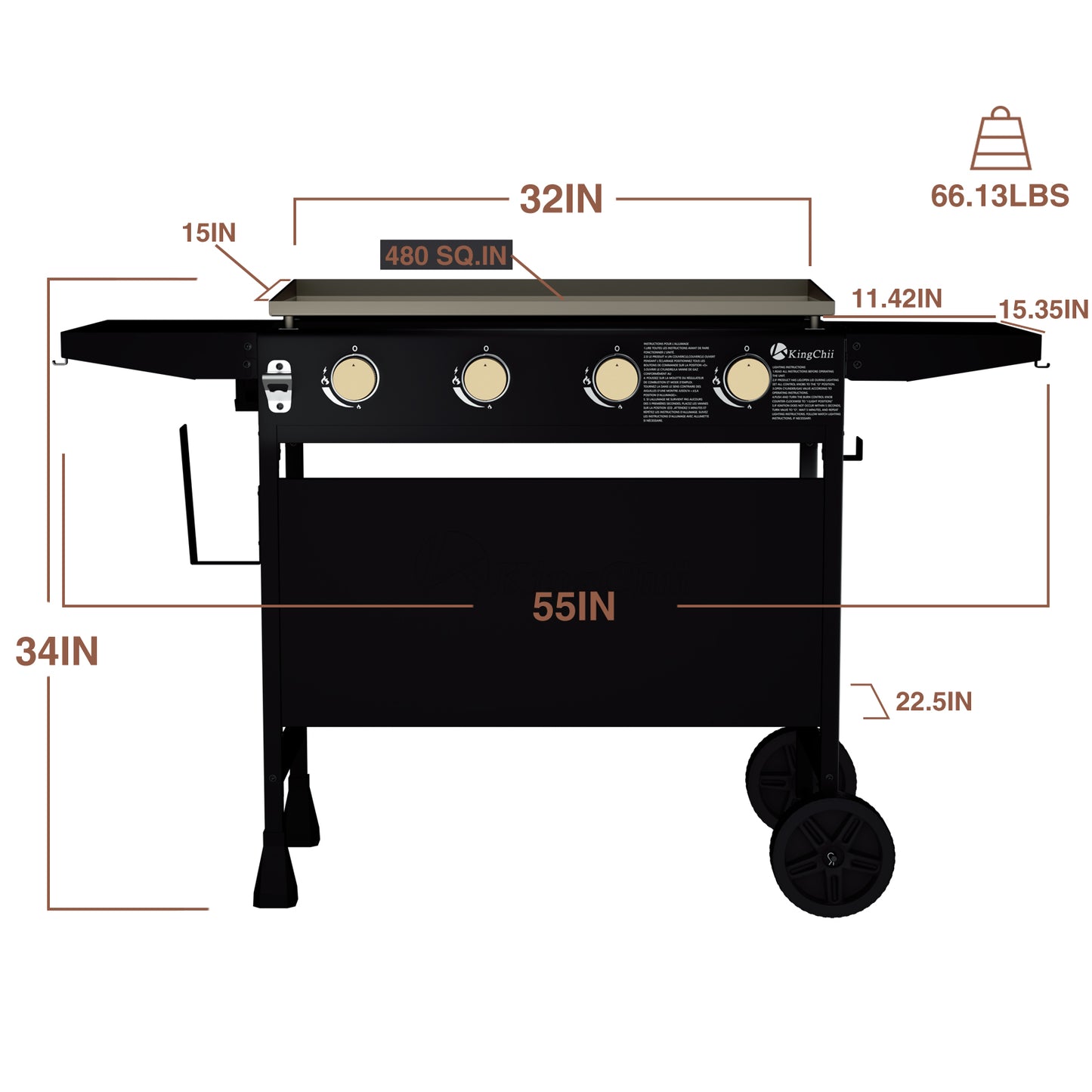 KingChii 4-Burner 35" Propane Griddle with Hard Cover for Camping, Tailgating, BBQ, Parties, Backyard & Patio