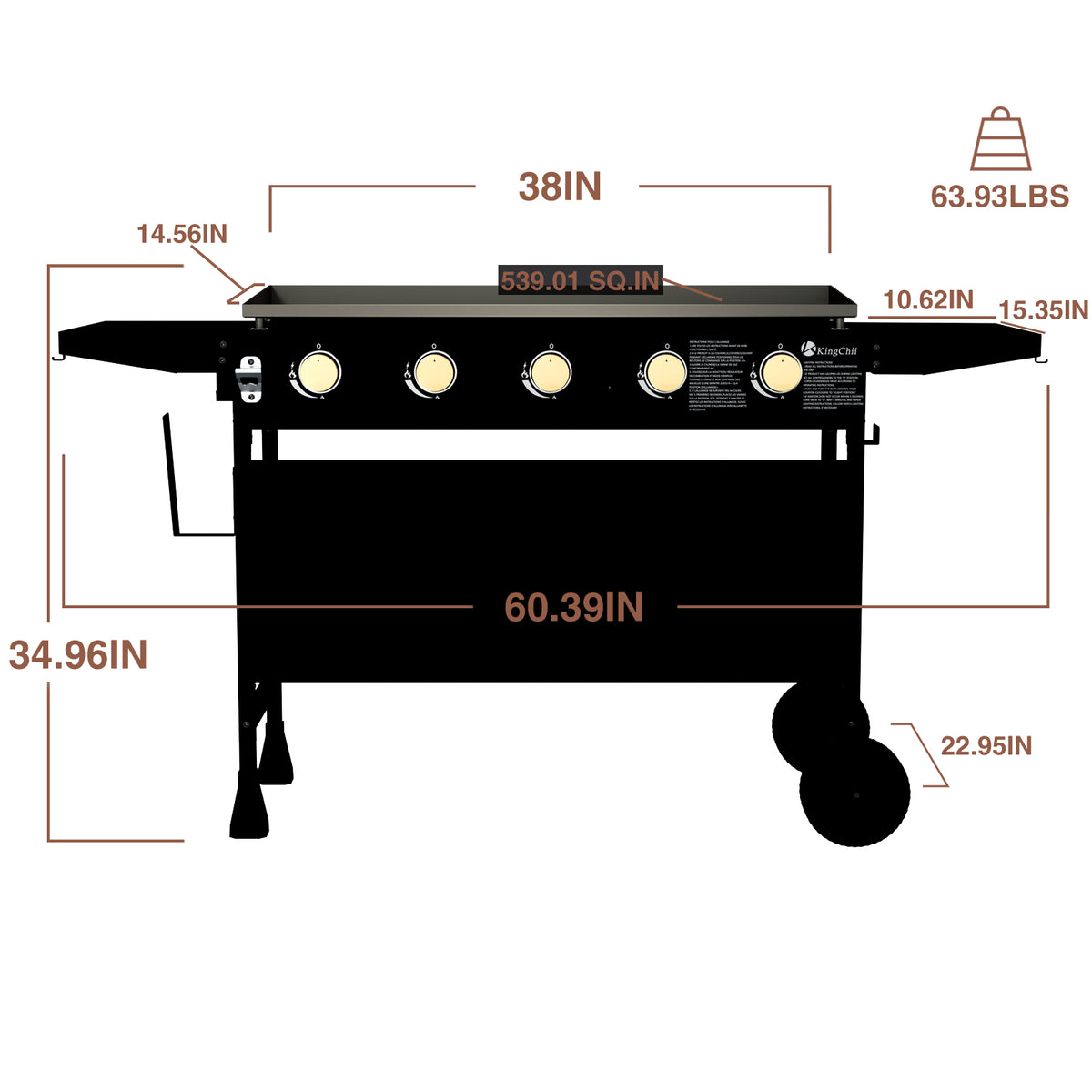 KingChii 5-Burner Outdoor Gas Griddle with Large Flat Top Cooking Surface