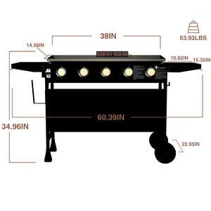 KingChii 5-Burner Outdoor Gas Griddle with Large Flat Top Cooking Surface