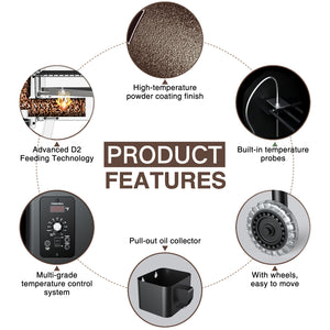 KingChii Bronze Pellet Smoker Features for Grilling Smoking Roasting and Outdoor Cooking