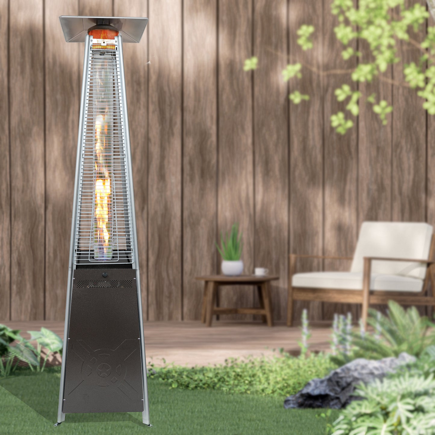 Kingchii 48,000 BTU Pyramid Outdoor Heater with Wheels for Patio, Backyard, Pool, Commercial & Residential