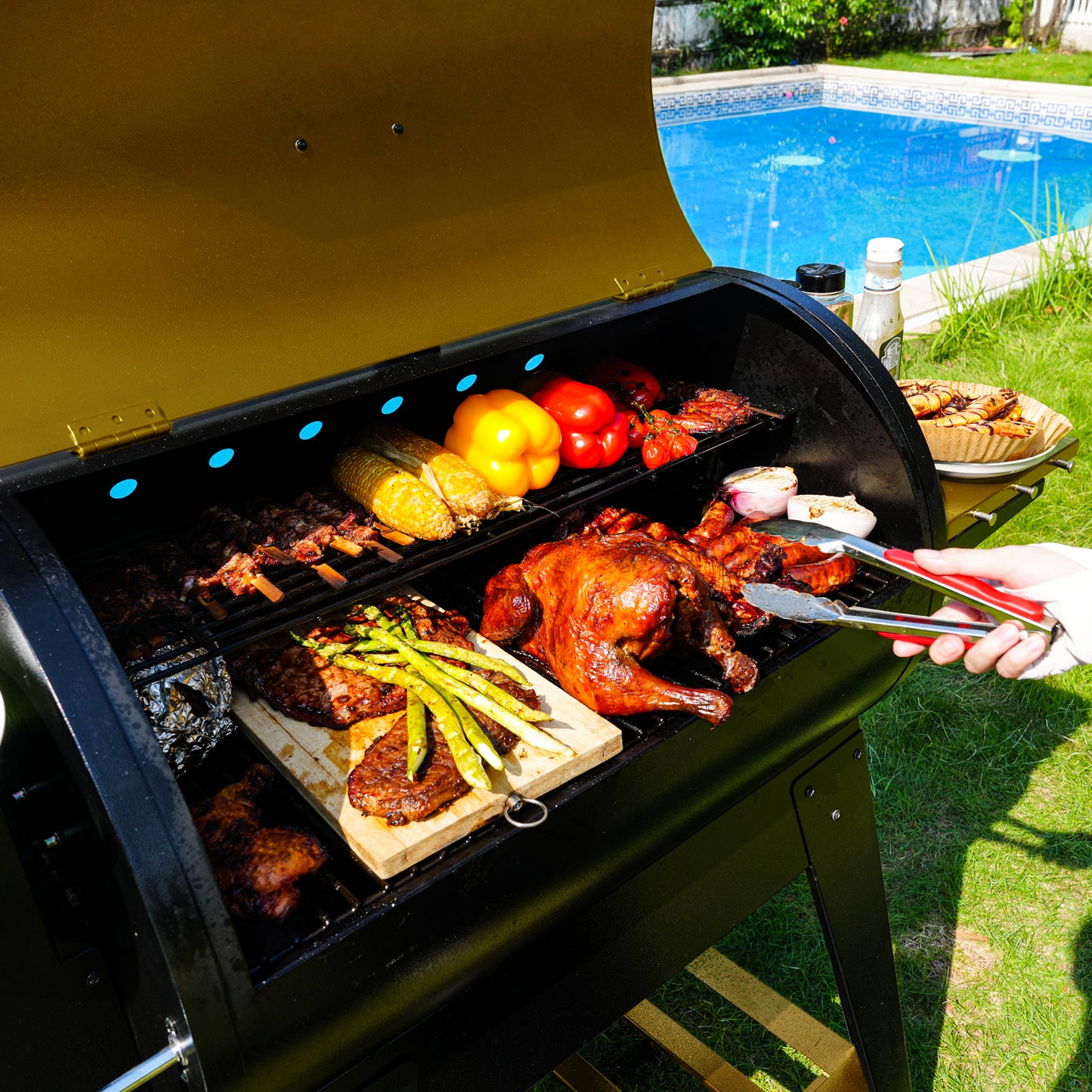 KingChii 766 Sq. In. Wood Pellet Grill & Smoker - Bronze