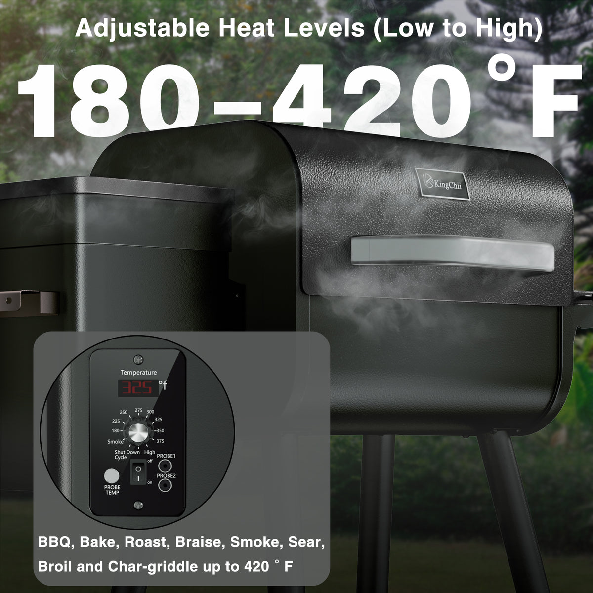 KingChii Pellet Grill with PID Temperature Control from 180 to 420 Degrees Fahrenheit