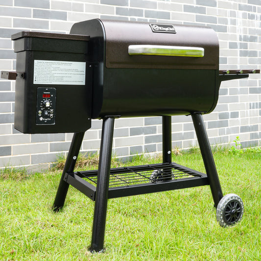 KingChii Pellet Grill Smoker with Side Shelf, 456 SQ.IN Grill with PID Temperature Control for Outdoor Cooking, BBQ Camping and Patio, Brown