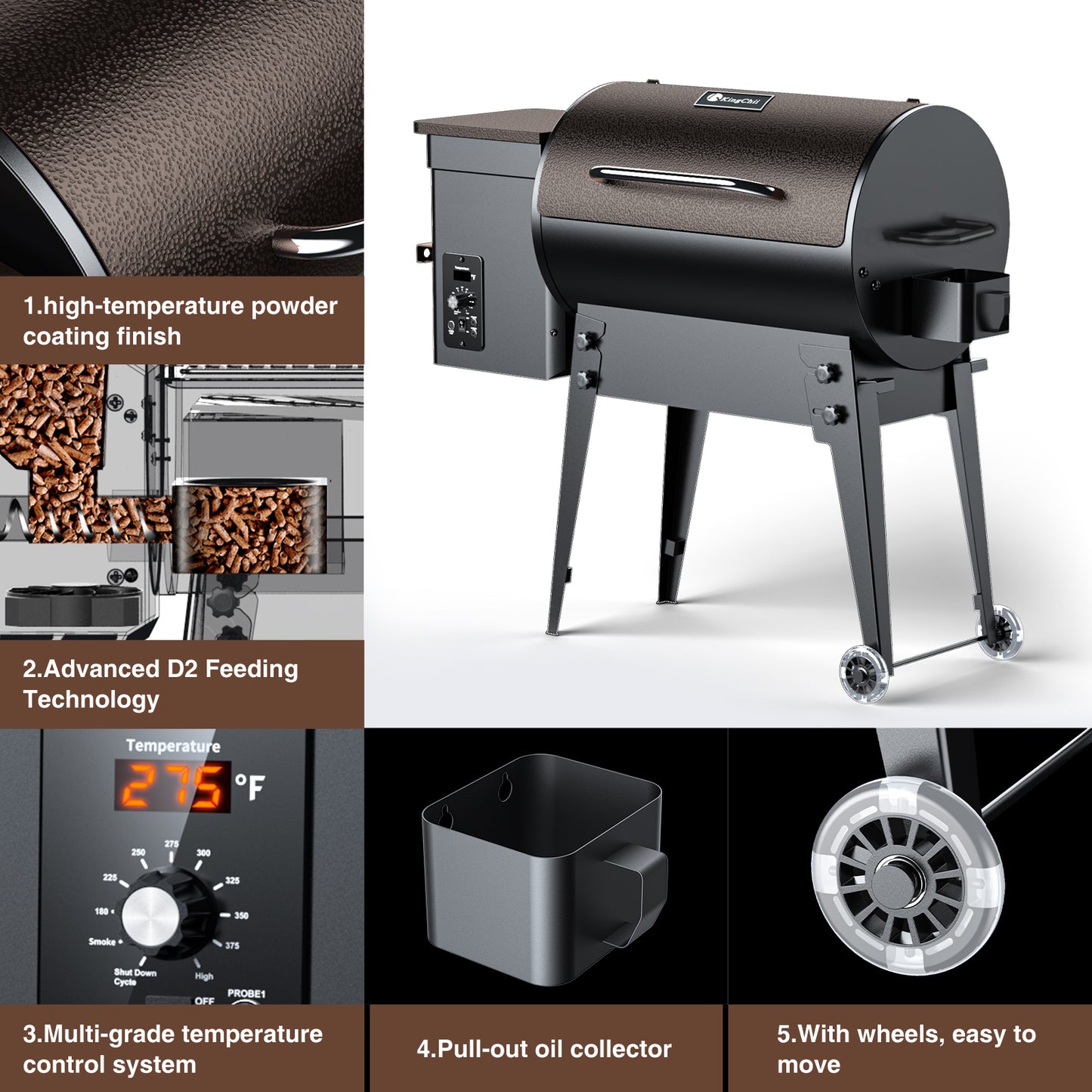 KingChii Wood Pellet Grill & Smoker for Patio, RV & Camping
