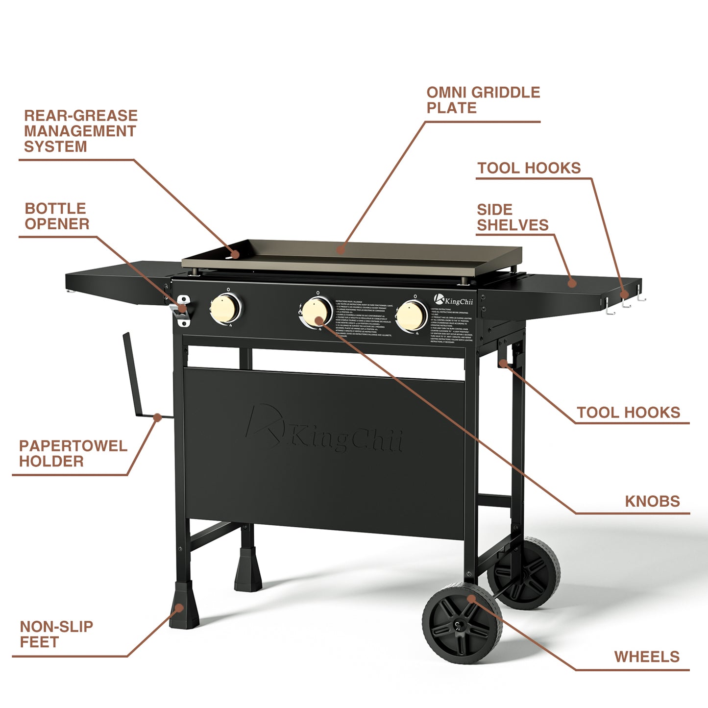 KingChii 3-Burner 28" Propane Griddle for Camping, Tailgating, BBQ, Parties, Backyard & Patio