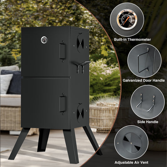Kingchii Vertical Charcoal Smoker – Portable BBQ Grill with Built-in Thermometer