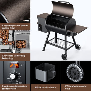KingChii Pellet Grill and Smoker with Digital Temperature Control and Portable Wheels