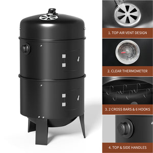 KingChii Vertical Charcoal BBQ Smoker with Built-In Thermometer and Adjustable Air Vent