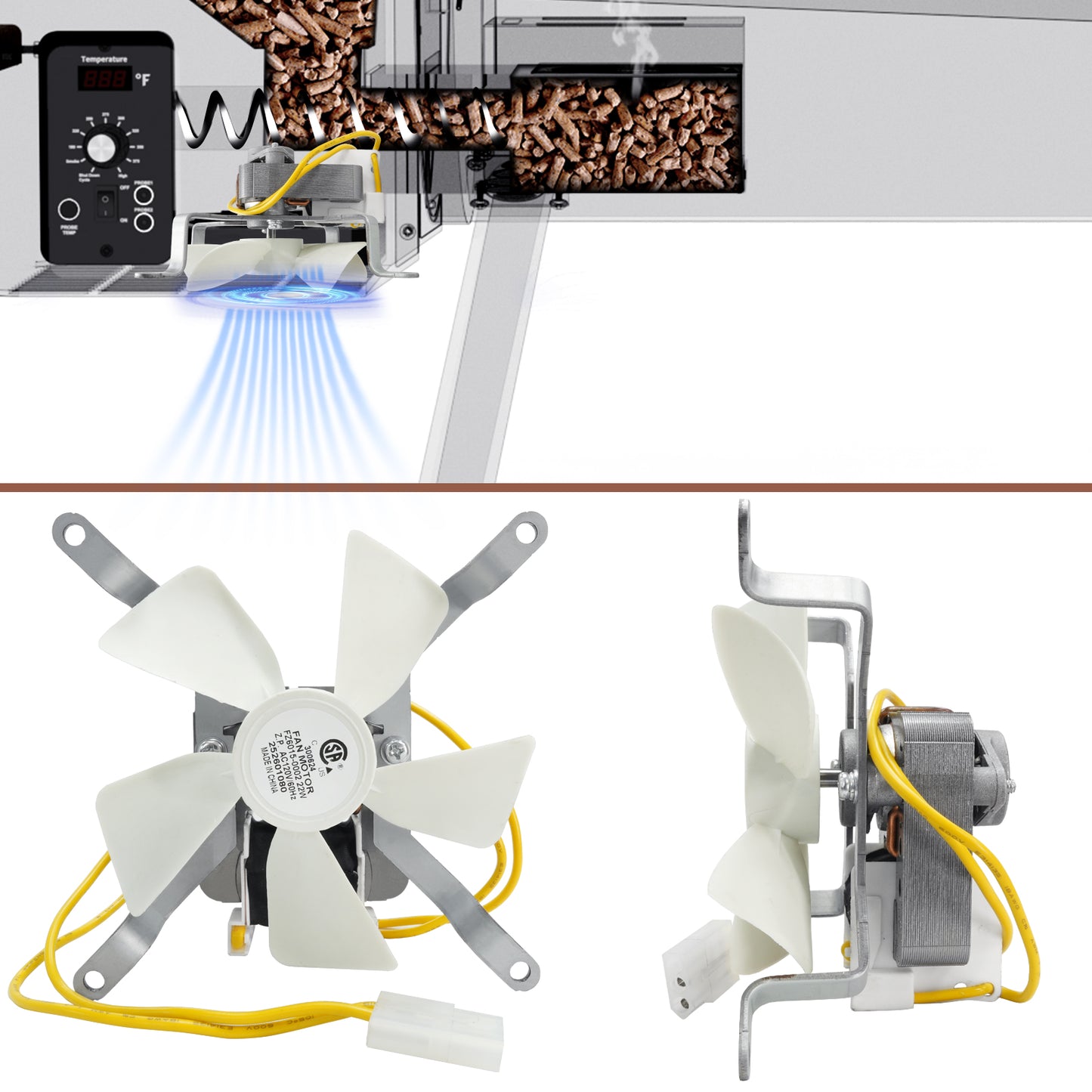 Upgraded Induction Fan Replacement Parts, 120V 60Hz - Fits for KingChii HWPG 456A/B/C/D/E Wood Pellet Grills and Smoker