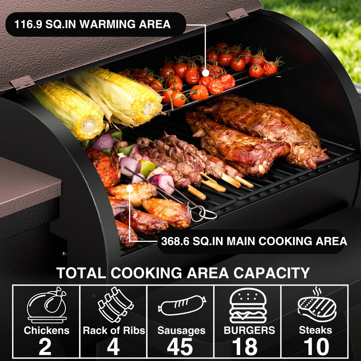 KingChii 485 Sq In Pellet Grill Cooking Capacity for BBQ Grilling and Smoking