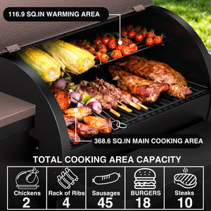KingChii 485 Sq In Pellet Grill Cooking Capacity for BBQ Grilling and Smoking
