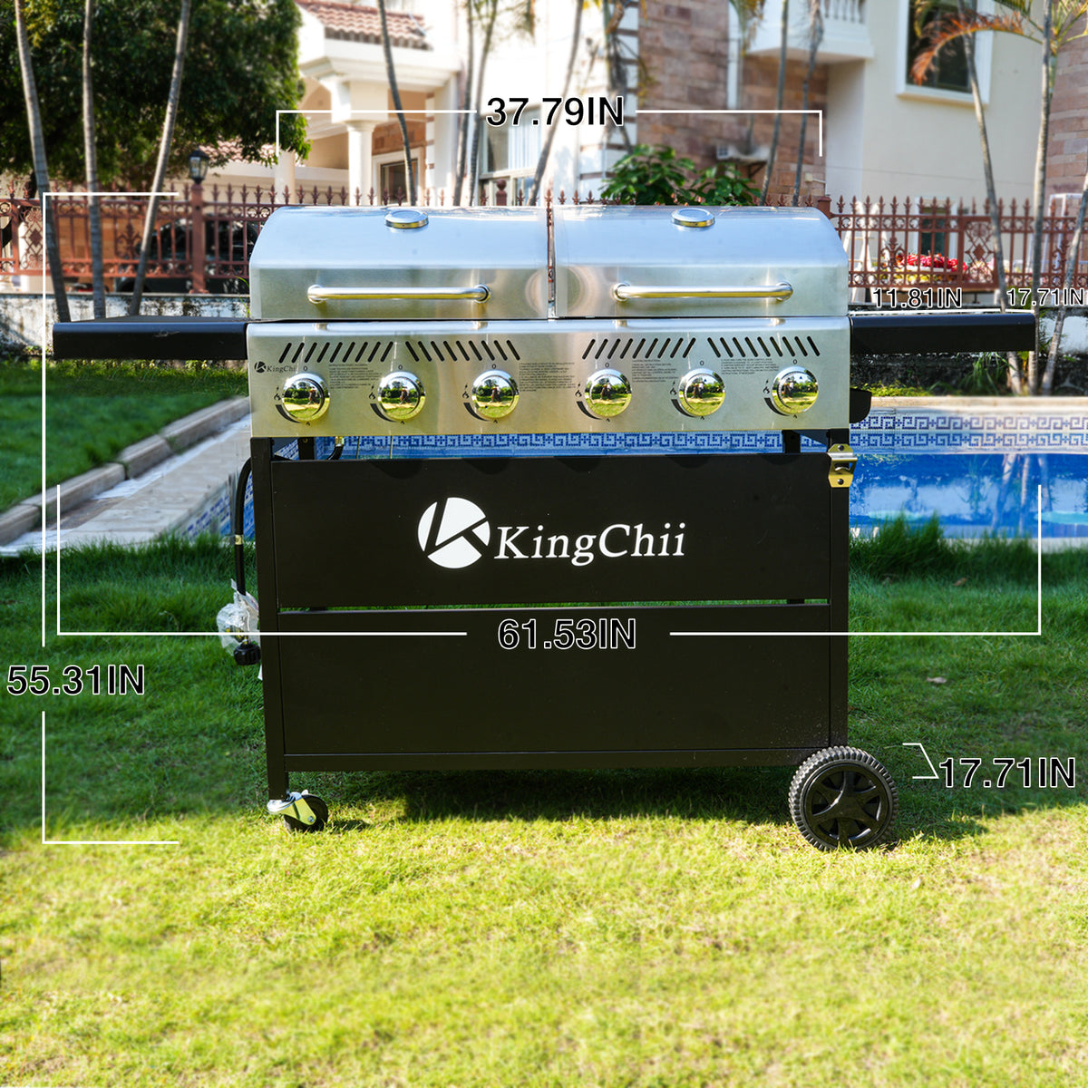 KingChii Portable Propane Grill Griddle Combo for Backyard BBQ and Patio Cooking
